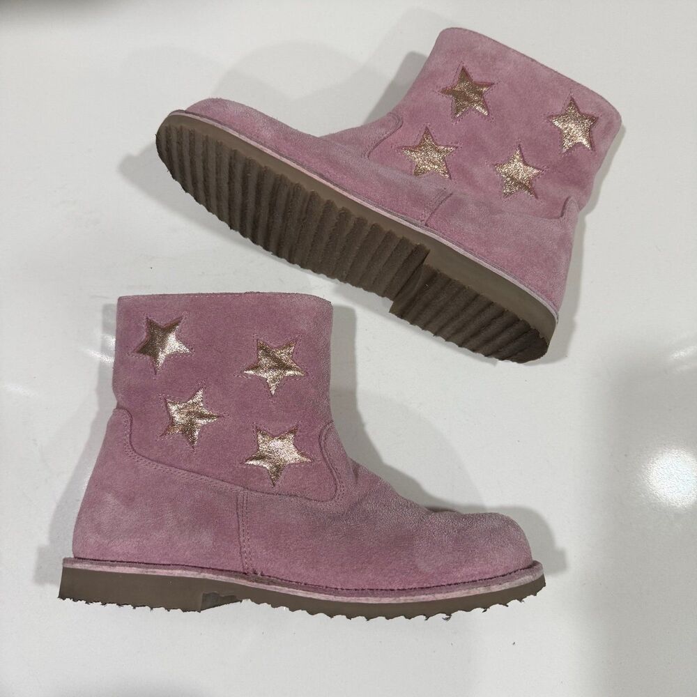 MINI BODEN pink suede star sherpa lined boots